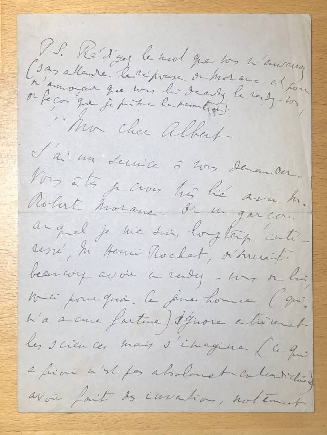 Acquisition d&#039;une lettre inédite de Marcel Proust à Albert Nahmias